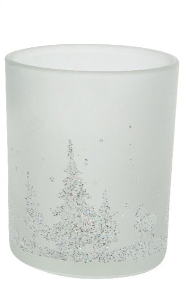 Matt Glass Tealight Holders with Glitter Scenery