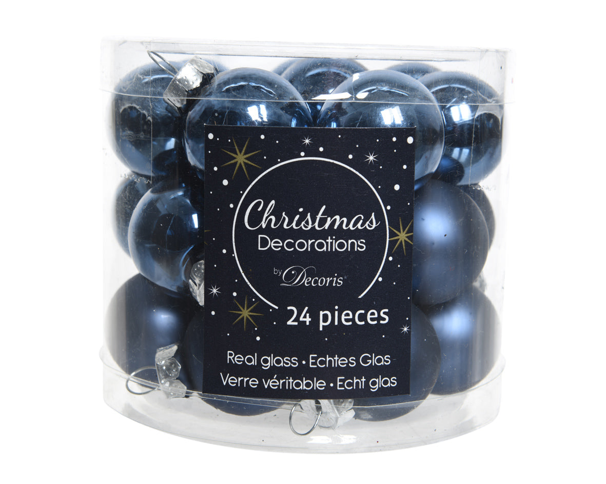 Night Blue Mixed Glass Baubles - Tube of 24