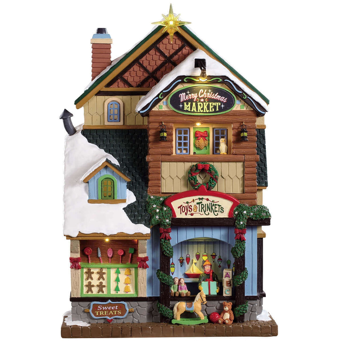 Lemax Merry Christmas Market- Christmas Village Scene with LED Lights