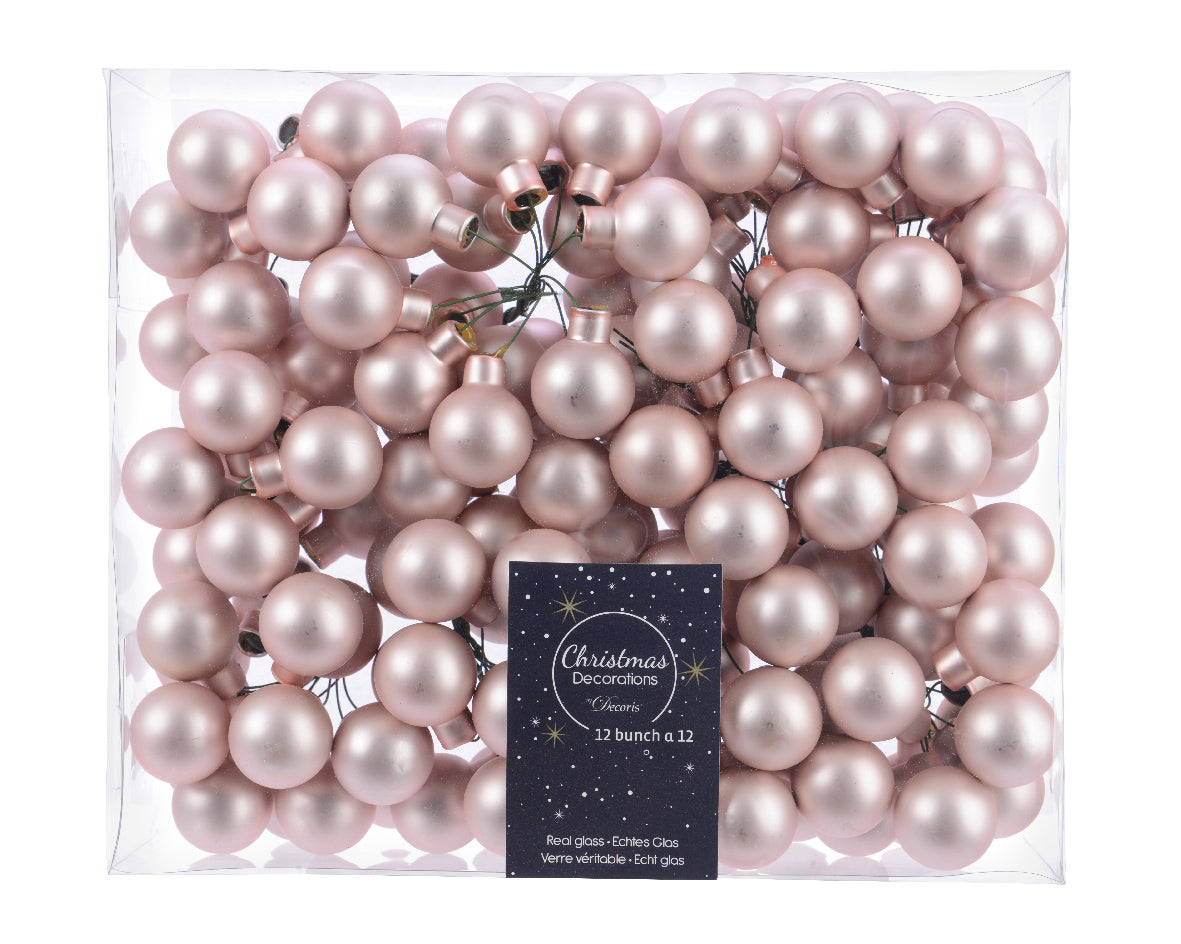 Blush Pink Mini Glass Baubles on a Wire - Bunch of 10 (2cm) - Matt Finish