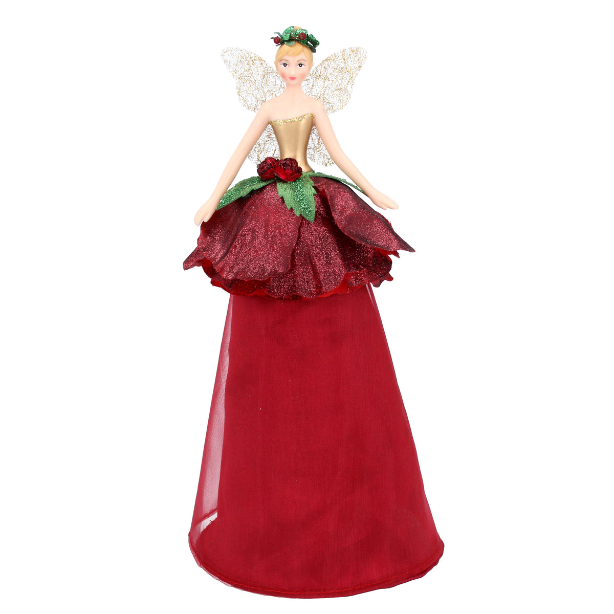 Gisela Graham - Stunning Ruby Red Flower Fairy Tree Topper - Large