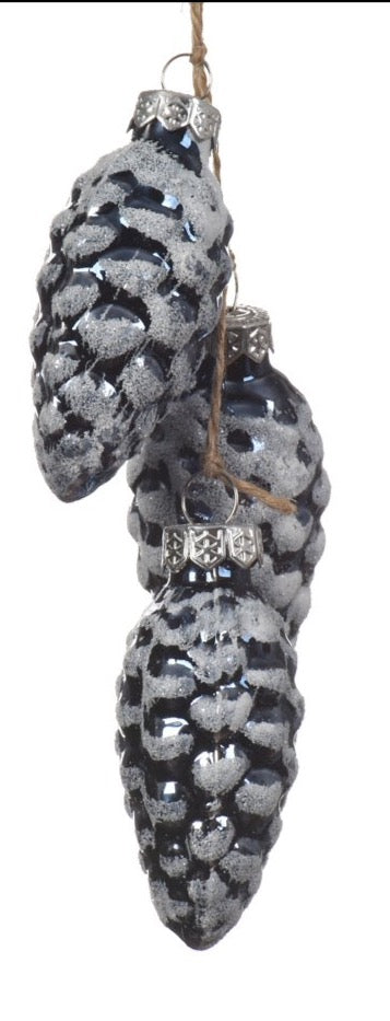 Blue Toned Hanging Glass Pinecone Bundle - Set of 3