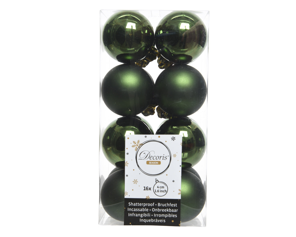 Pine Green Shatterproof Baubles - Box of 16 - 4cm